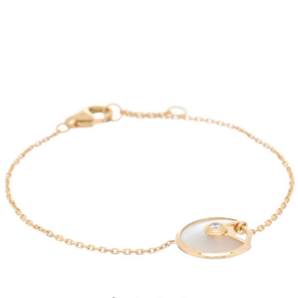 Excellent 18k Gold Diamond Mother of Pearl Amulette de Cartier Bracelet
